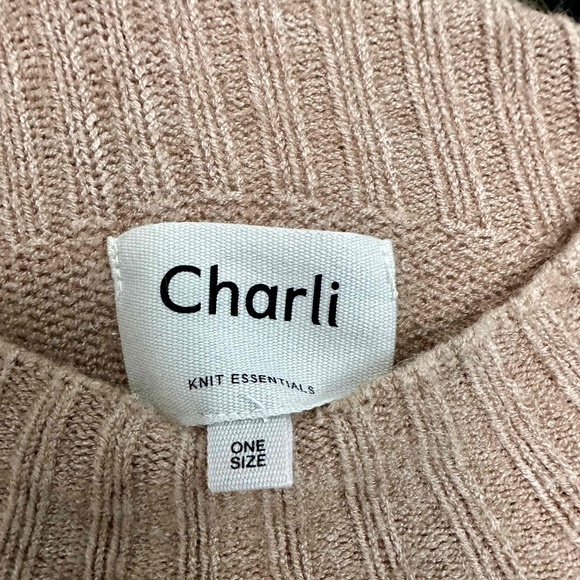 Charli Oversized Brown Knit Rib Crew-Neck  Pullover Sweater One Size - Picture 4 of 4